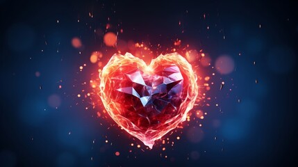 Passion concept with red heart shape and flame