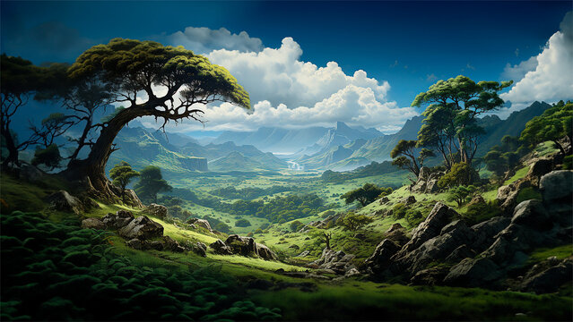 Paisaje monta&ntilde;oso con arboles - Naturaleza, nubes - Bosque nubes
