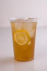 Es Teh Lemon or Cold Lemon Tea on a White Background. 