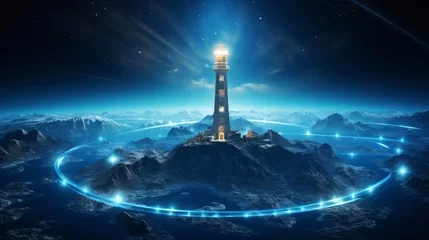 Fotobehang Global vision concept with lighthouse © Tn