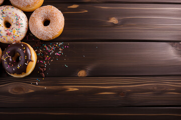 Tempting Donuts on a Rustic Wooden Background - Created with Generative AI Tools
