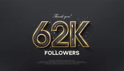 Golden line thank you 62k followers, with a luxurious and elegant gold color.