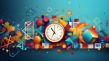  abstract colorful flow clock on the subject of time