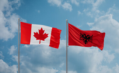 Canada and Albania national flags, country relationship concept