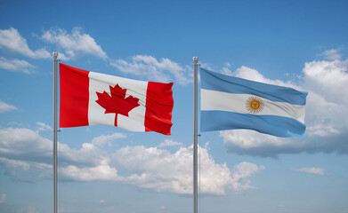 Argentina and Canada flags, country relationship concept