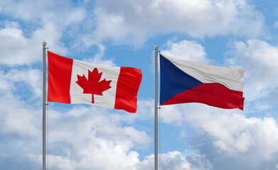 Czech Republic and Canada flags, country relationship concept