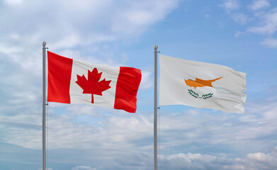 Cyprus and Canada flags, country relationship concept
