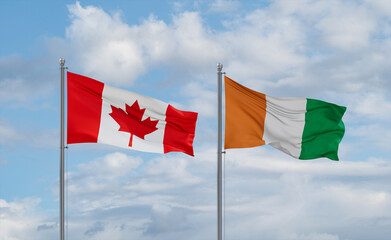 Ivory Coast and Canada flags, country relationship concept