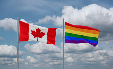 Gay Pride and Canada flags, country relationship concept