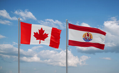Canada and French Polynesia flags, country relationship concept