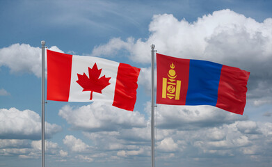 Mongolia and Canada flags, country relationship concept