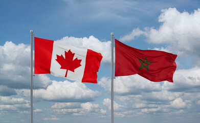 Morocco and Canada flags, country relationship concept