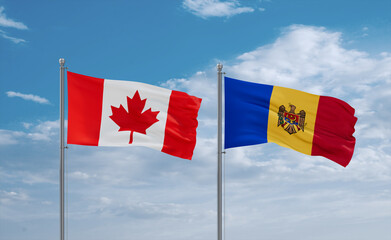 Moldova and Canada flags, country relationship concept