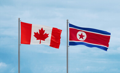 North Korea and Canada flags, country relationship concept