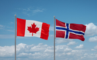 Norway and Canada flags, country relationship concept