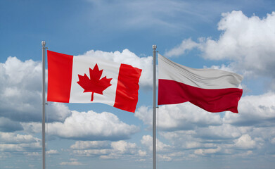 Poland and Canada flags, country relationship concept