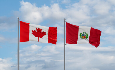 Peru and Canada flags, country relationship concept