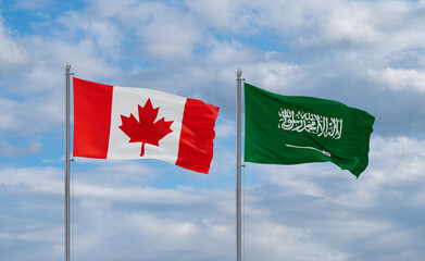 Canada and Saudi Arabia flags, country relationship concepts