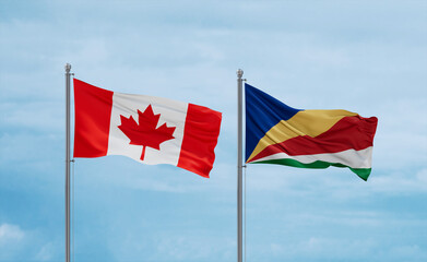 Seychelles and Canada flags, country relationship concept