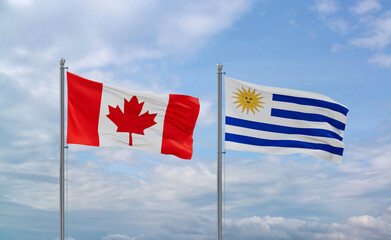 Uruguay and Canada flags, country relationship concept