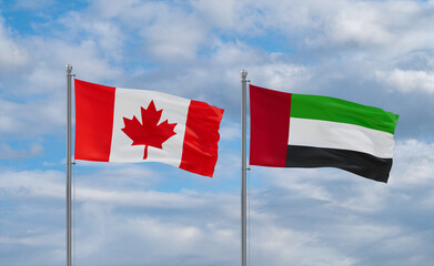 UAE and Canada flags, country relationship concept