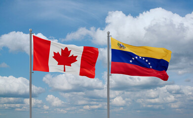 Venezuela and Canada flags, country relationship concept