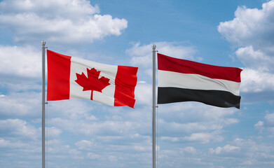 Yemen and Canada flags, country relationship concept