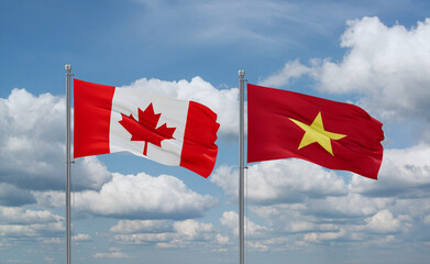 Vietnam and Canada flags, country relationship concept