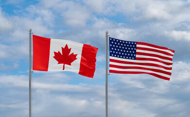 USA and Canada flags, country relationship concepts