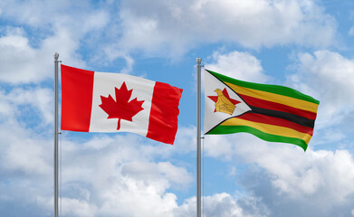 Zimbabwe and Canada flags, country relationship concept
