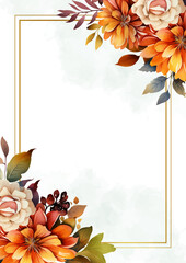 Beige white and orange modern trendy vector design frame. Background fall boho template