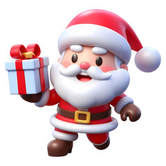 3d santa clause with a gift box on his hand. Realistic 3d high quality isolated render.