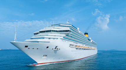 Cruise Ship, Cruise Liners beautiful white cruise ship above luxury cruise in the ocean sea at...