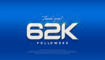 Followers number 62k. followers achievement celebration design.