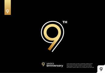 Golden 9th anniversary celebration logotype on black background