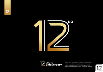 Golden 12nd anniversary celebration logotype on black background