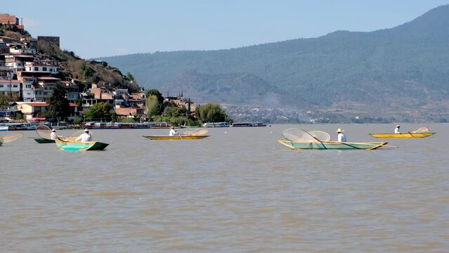 Boats and Fishermen in Janitzio, Mexico