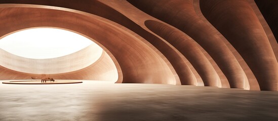 Minimalist illustration of future architectural background with smooth brown concrete arcs