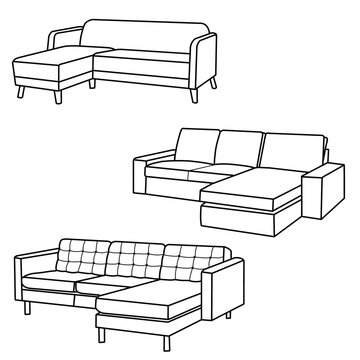 Three-seat sofa with chaise lounge. Modern interior home or office furniture. Isolated object on white background.