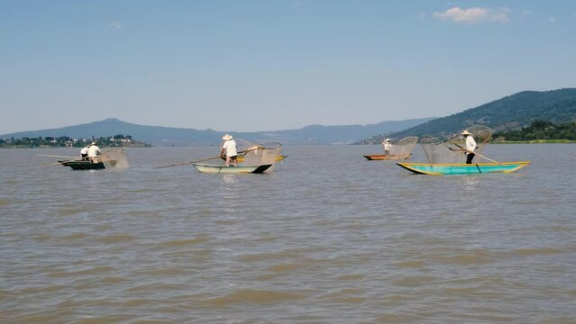 Boats and Fishermen in Janitzio, Mexico