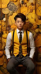 Portrait of an asian boy posing on background. People portrait illustration. Generative AI