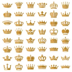Fotobehang Gold crown icons queen king golden crowns luxury royal on blackboard © VinnieDesign