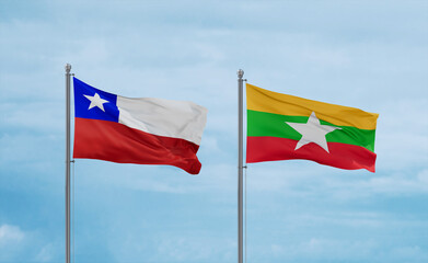 Myanmar and Chile flags, country relationship concept