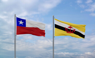 Brunei and Chile flags, country relationship concepts
