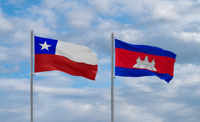 Cambodia and Chile flags, country relationship concept