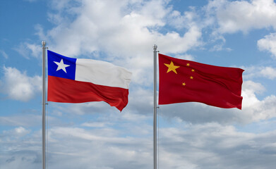 China and Chile flags, country relationship concept