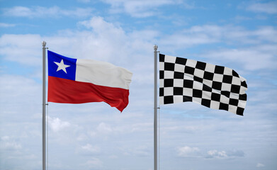Checkered racing and Chile flags, country relationship concept
