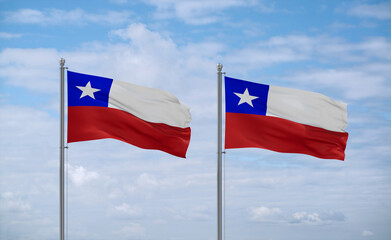 Two Chile flags, country relationship concept