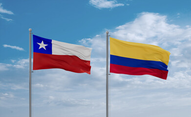 Colombia and Chile flags, country relationship concept