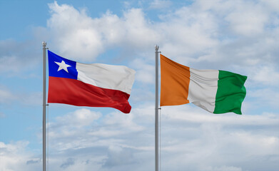 Ivory Coast and Chile flags, country relationship concept